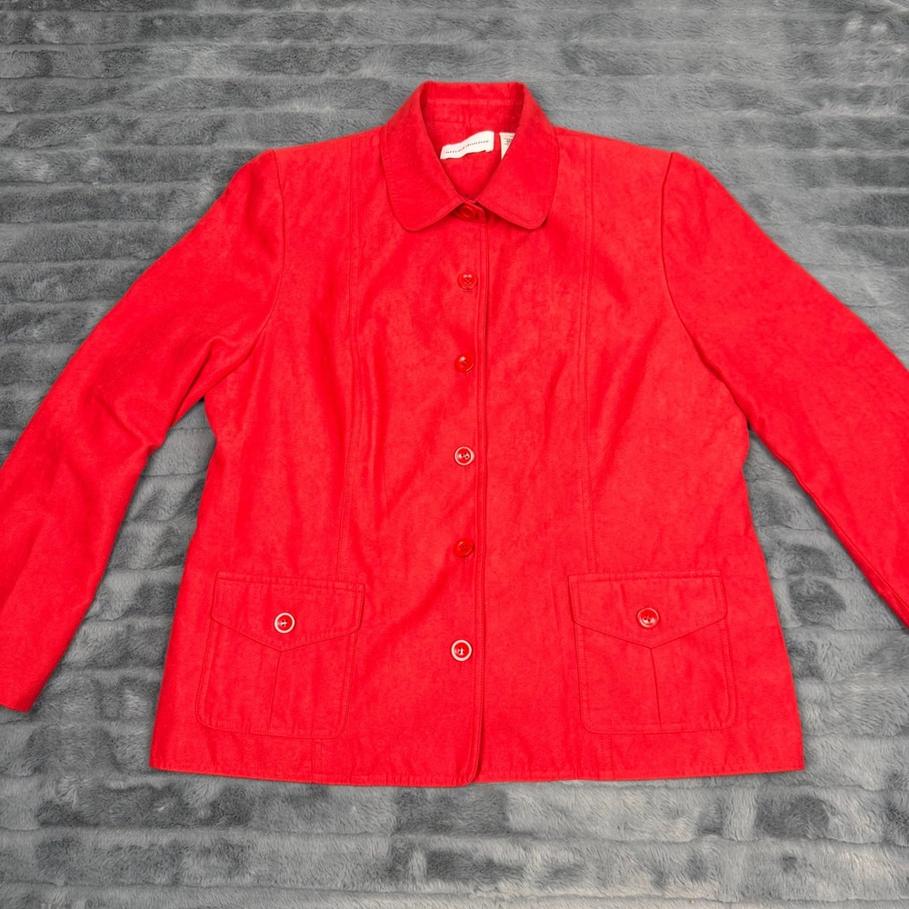 Alfred Dunner Red Faux Suede Button Front Jacket Women Size 14 Pocketed Layer